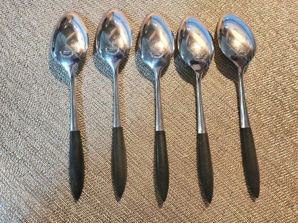Epic Japan Stainless Mid Century Modern Black Handle Tablespoons Set of 5